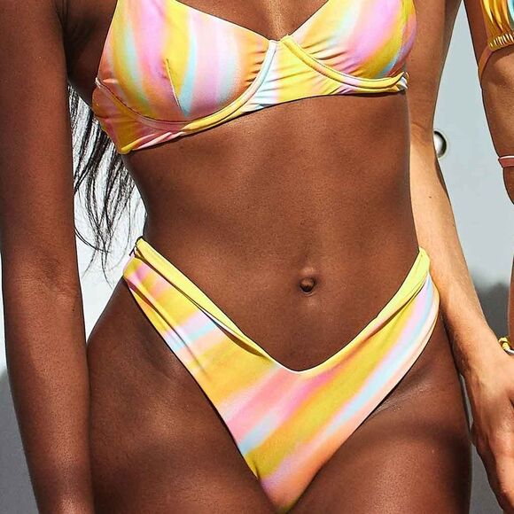 Blackbough Multicolored Tie-Dye Pattern Cheeky Bikini Bottom Yellow Small - Picture 4 of 4